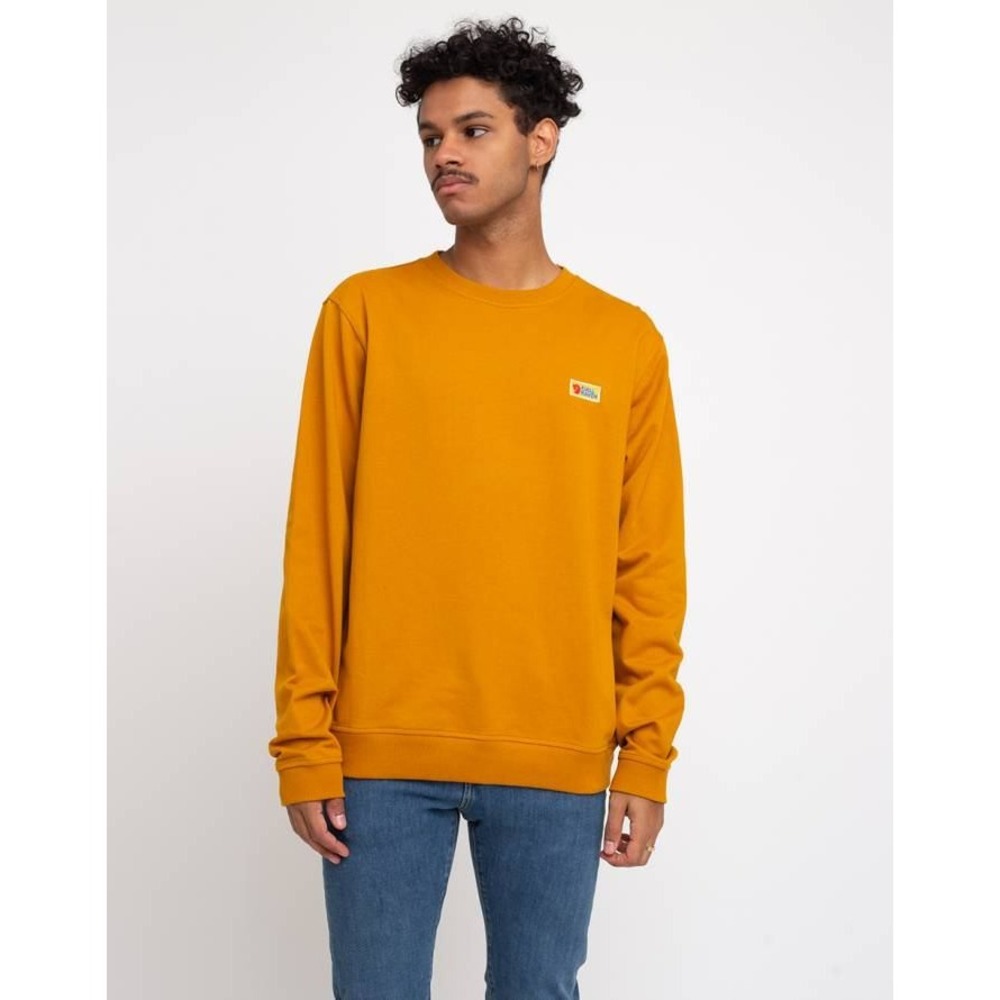 Fjallraven Vardag Sweater Mens L Yellow Excellent Crewneck Cotton Logo Patch